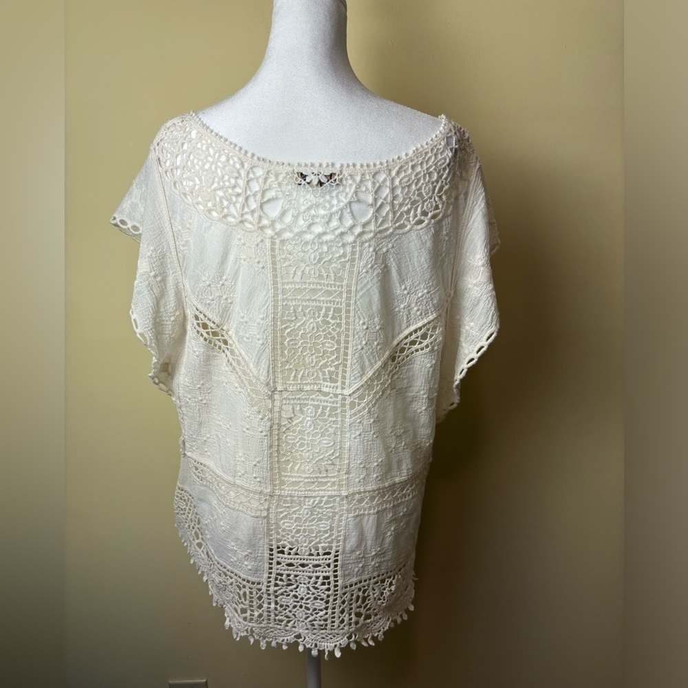 Democracy Top/Short Gauzy Material Crochet Inlays Cap Sleeves Size Small - Picture 2 of 4